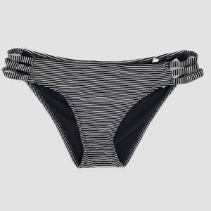 Shade & Shore Womens XL Black White Striped Strappy Side Bikini Bottoms New